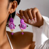 Wholesale European and American Cross-Border Personalized Jewelry Purple Oval Turquoise Earrings Niche Design Rose Flower Earrings Earrings for Women