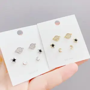 Wholesale Fashion Star Copper Ear Studs Plating Inlay Zircon Copper Earrings 3 Pairs