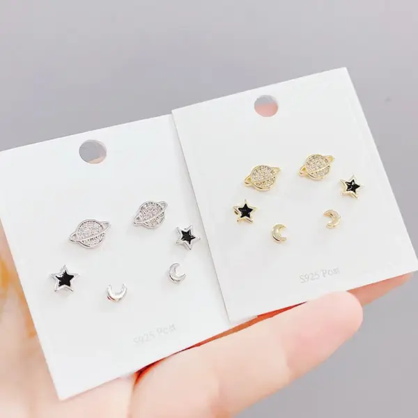 Wholesale Fashion Star Copper Ear Studs Plating Inlay Zircon Copper Earrings 3 Pairs