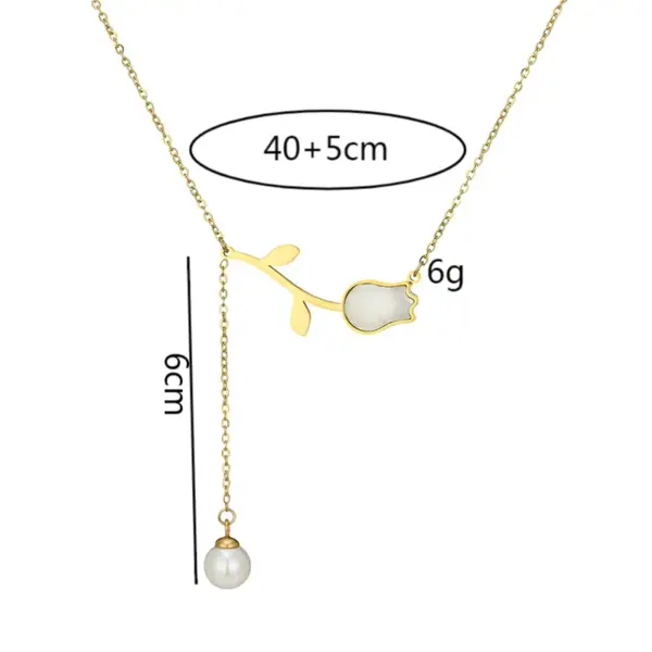 Wholesale [Whole Body Titanium Steel] Tulip Pearl Pendant Necklace Light Luxury Classic Style Necklace