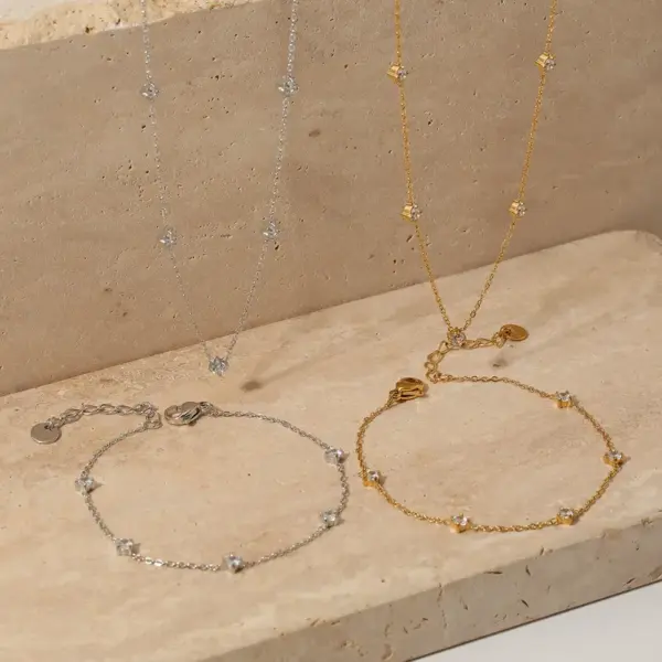 Wholesale PVD Coated Real Gold Plated 16K Gold White Gold Plated Gold Plating Geometric 304 Stainless Steel Casual Waterproof Non Tarnish Bracelets Anklet Necklace