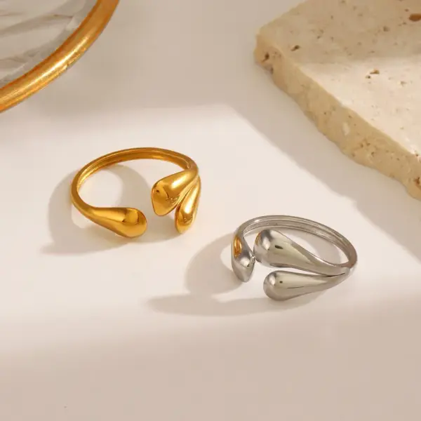 Ion Plating (IP) 18K Gold Plated Water Droplets Solid Color 304 Stainless Steel Simple Style Waterproof Non Tarnish Open Rings