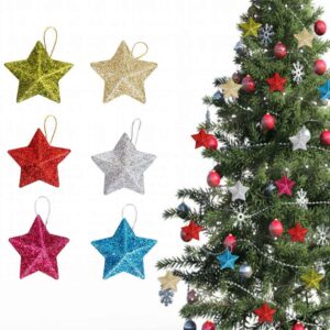 Wholesale 2025 new Christmas decorations gold powder five-pointed star pendant Christmas tree decoration gold three-dimensional star pendant
