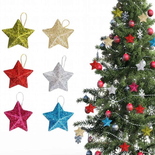 Wholesale 2025 new Christmas decorations gold powder five-pointed star pendant Christmas tree decoration gold three-dimensional star pendant