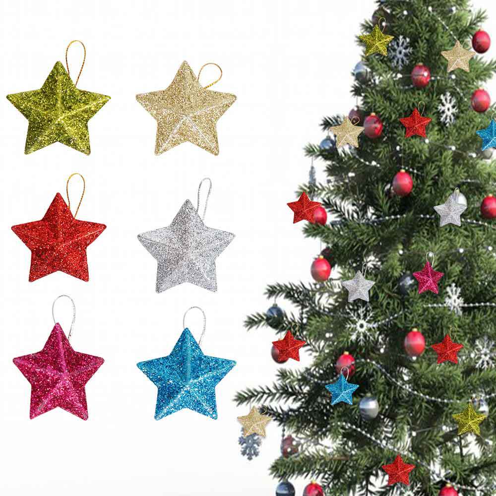 Wholesale 2025 new Christmas decorations gold wder five-inted star pendant Christmas tree decoration gold three-dimensional star pendant