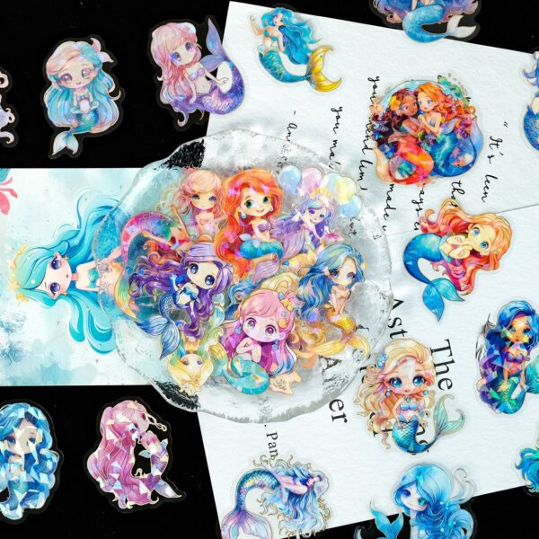Wholesale Cross-border 30 laser bronzing cartoon hand-painted mermaid princess graffiti stickers DIY children's creative hand account