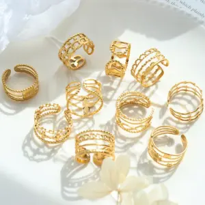 Wholesale PVD Coated Real Gold Plated 18K Gold Letter 304 Stainless Steel Fashion Waterproof Non Tarnish Open Ring