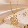 Stainless Steel Copper Letter Artificial Diamond 18K Gold Plated Simple Style Cable Chain Lobster Trigger Clasp Closure Pendant Necklace