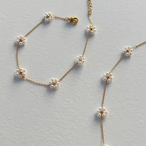 Wholesale Jewelry Elegant Cute Handmade Geometric Flower 304 Stainless Steel 18K Gold Plated Plating Cable Chain Bracelets Anklet Waist Chain