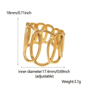 PVD Coated Real Gold Plated Solid Color Stainless Steel Fashion Waterproof Non Tarnish Open Ring