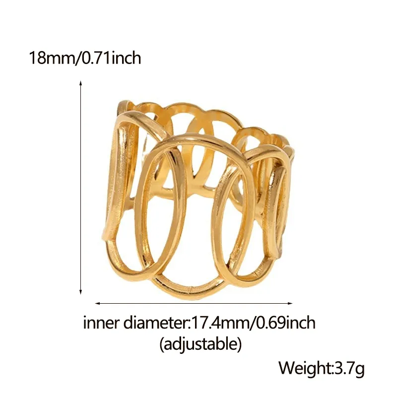 Wholesale PVD Coated Real Gold Plated Solid Color Stainless Steel Fashion Waterproof Non Tarnish Open Ring