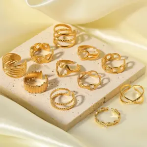 PVD Coated 18K Gold Real Gold Plated Geometric Heart Shape Stainless Steel Vintage Style Waterproof Non Tarnish Open Ring