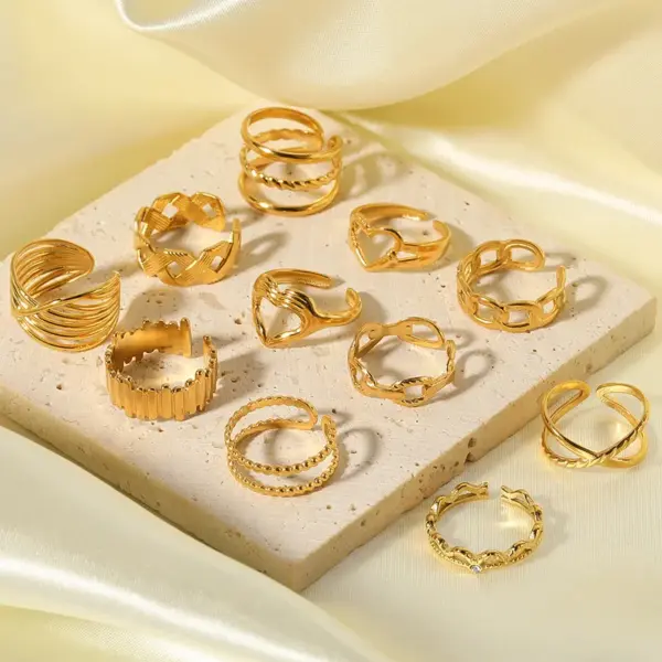 PVD Coated 18K Gold Real Gold Plated Geometric Heart Shape Stainless Steel Vintage Style Waterproof Non Tarnish Open Ring