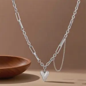 X06097-Retro Heart Necklace-Steel Color