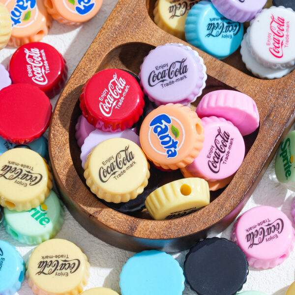 Wholesale 10pcs Soda Bottle Caps Coke Sprite and Other Perforated Bead