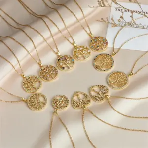 Wholesale 304 Stainless Steel Copper Heart Shape Life Tree Pendant Necklace