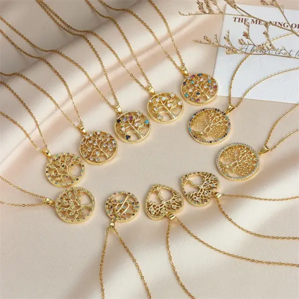 Wholesale 304 Stainless Steel Copper Heart Shape Life Tree Pendant Necklace