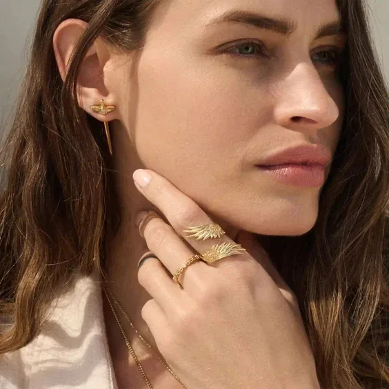Wholesale 304 Stainless Steel Angel Wings PVD Coated 18K Real Gold Plated Real Gold Plated Simple Style Classic Style Waterproof Non Tarnish Open Rings