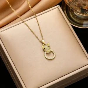 354 Cheetah Head Necklace-Gold