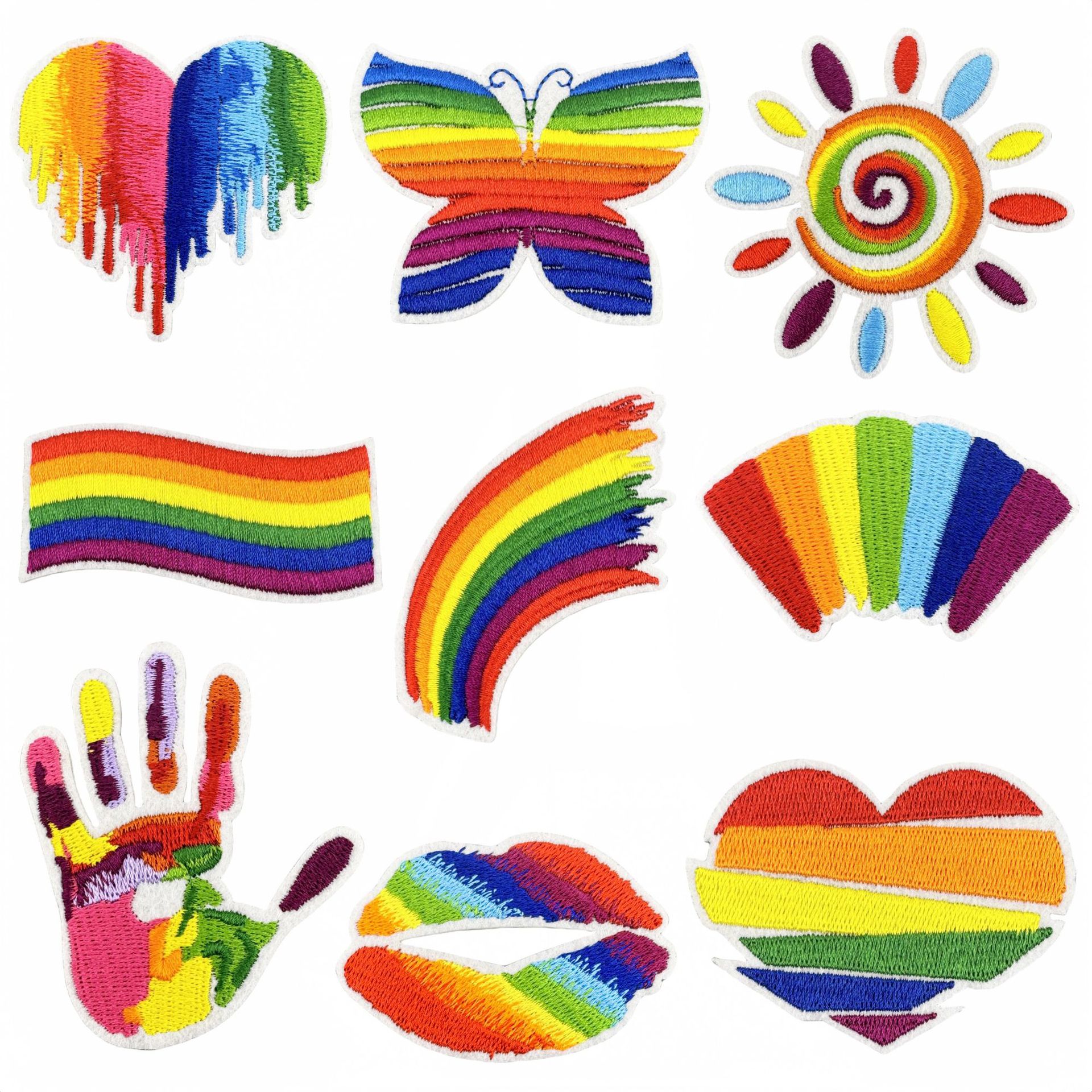 Wholesale New Rainbow Color Embroidered Cloth Sticker Love Palm Patch Color Sun Clothes ess Embroidered Patch