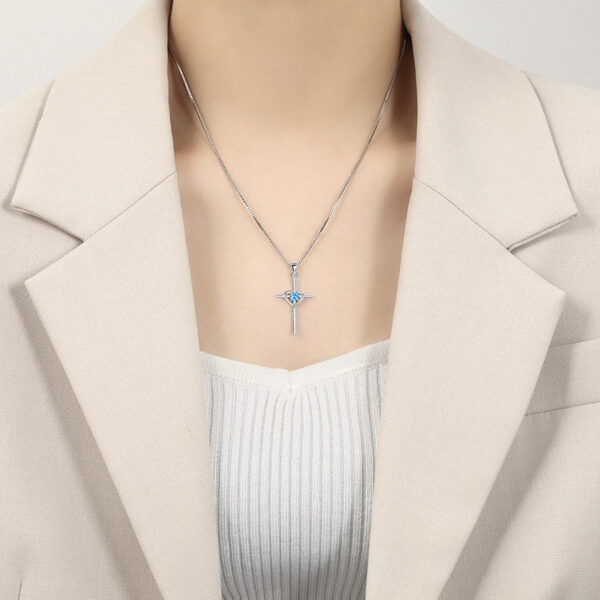 oly-36de5513aa047439fe7194ddb95cbf60 Wholesale heart-shaped twee contion stone clavicle chain retro cold wind faith cross necklace