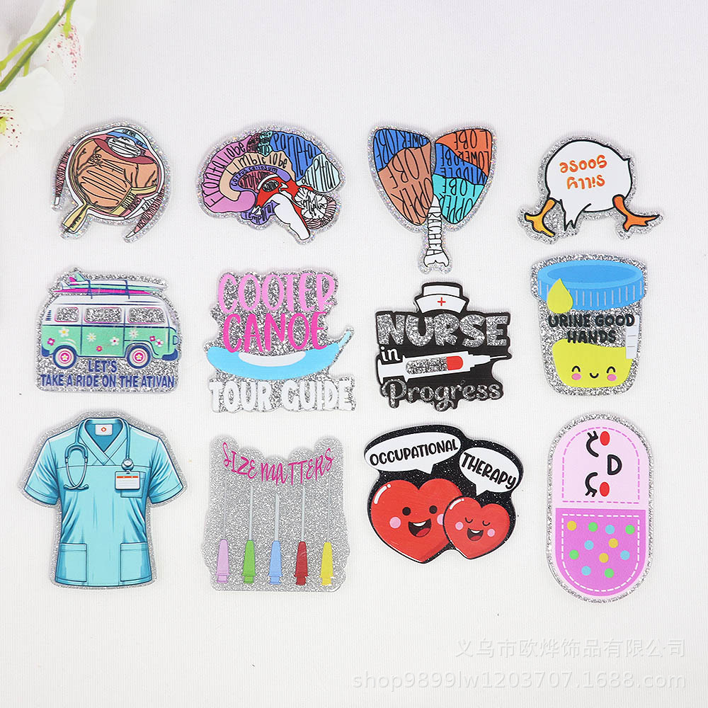 Wholesale New loose wder cross-border cartoon organ medical letter bag jewelry acrylic pin cute DIY patch