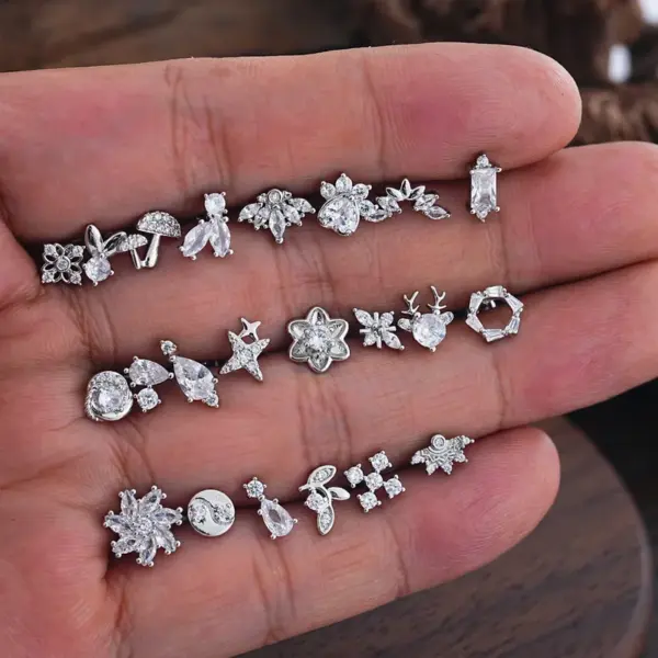 Wholesale Stainless Steel Micro-Set Zirconia Ear Studs Simple Piercing Jewelry Punk Style Unisex Animal Zodiac Heart Pattern Earrings