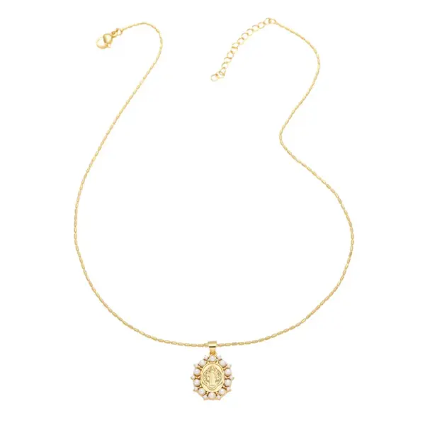 Wholesale 201 Stainless Steel Copper Bamboo Necklace 18K Gold Plated Plating Inlay Portrait Virgin Mary Heart Shape Zircon Pendant Necklace