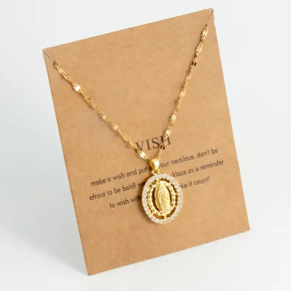 Wholesale Streetwear Oval Stainless Steel Copper Plating Inlay 18K Gold Plated Rhinestones Zircon Pendant Necklace