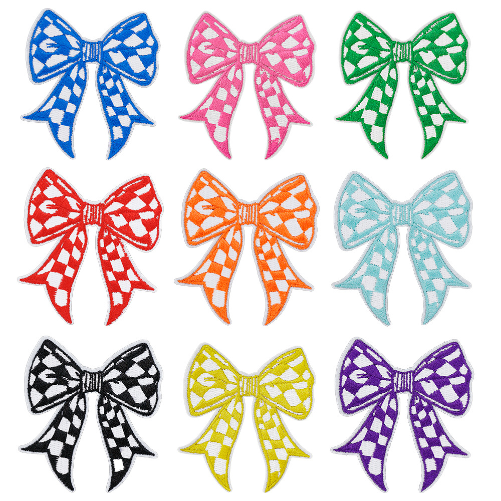Wholesale Plaid Bow Embroidered Patch