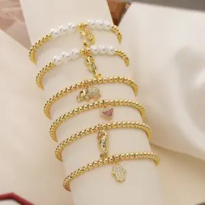 Wholesale Jewelry Simple Style Commute Geometric Imitation Pearl Copper Bracelets