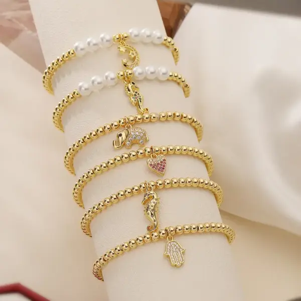 Wholesale Jewelry Simple Style Commute Geometric Imitation Pearl Copper Bracelets
