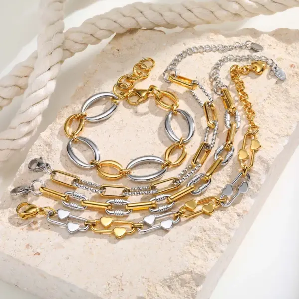 Wholesale Water Plating Vacuum Electroplating (In Furnace) Plated 18K Real Gold Heart Shape 201 Stainless Steel 304 Stainless Steel Women's Zircon Mixed Color Lobster Clasp Bracelet Jewelry