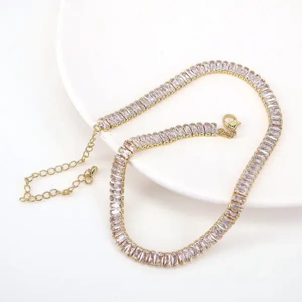 Wholesale New White Color Zircon Crystal Inlaid Copper Necklace Jewelry Adjustable