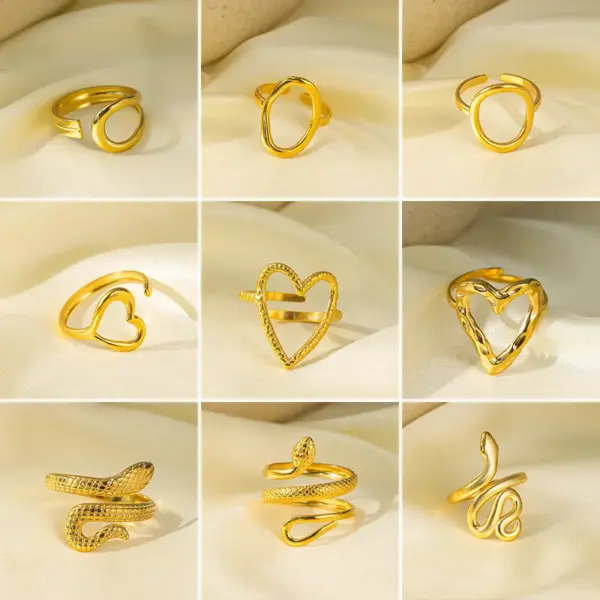 Wholesale Jewelry Vintage Style French Style Heart Shape Flower Bow Knot Titanium Steel 18K Gold Plated Plating Open Rings
