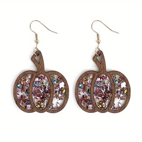 Wholesale Halloween Thanksgiving Vintage Wood Inlaid Sequin Earrings