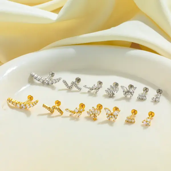 Wholesale Luxurious Small Stainless Steel 18K Gold Plated Zircon Butterfly Irregular Earlobe Elegant Simple Style For Casual Daily Selfie
