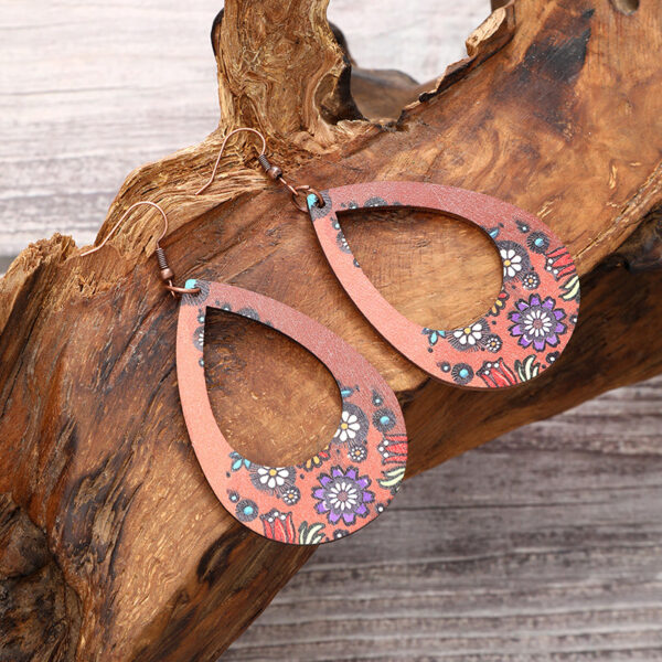 Wholesale Advanced New Printed Wooden Cactus Earrings Creative Water Drops Hollow Flower Earrings Amazon AliExpress