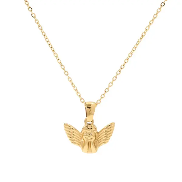 Wholesale Jewelry Retro Angel 304 Stainless Steel PVD Coated Pendant Necklace