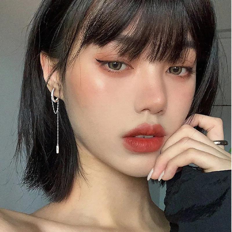 Wholesale Tassel Zircon Earrings Distinctive Circle Long Earrings Korean Internet Celebrant Slimming Earrings Square Diamond Full Diamond Chain Earrings