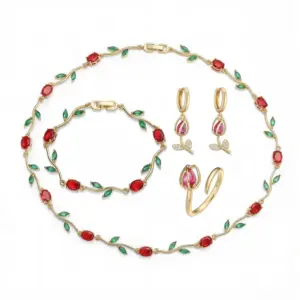 Gold Red and Green Diamond Set