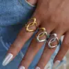 Wholesale Summer Ladies' 18K Gold Plated Stainless Steel Geometric Hollow Out Open Ring Adjustable Size Vacuum Electroplating Jewelry Accessory