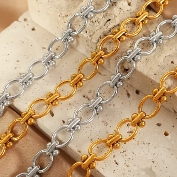 Wholesale 304 Stainless Steel Solid Color PVD Coated 18K Real Gold Plated Elegant Retro Waterproof Non Tarnish Plating Chain Gold Silver Bracelets Necklace