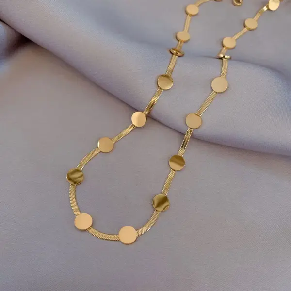Wholesale PVD Coated 18K Gold Plated Circle 304 Stainless Steel Fashion Waterproof Non Tarnish 304 Stainless Steel Necklace