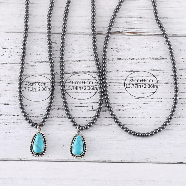 Wholesale European and American cross-border Bohemian ethnic style three-layer teardrop-shaped turquoise black bead necklace, popular jewelry