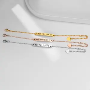 PVD Coated Real Gold Plated 18K Gold Letter Stainless Steel Simple Style Waterproof Non Tarnish 304 Stainless Steel ID Bracelet