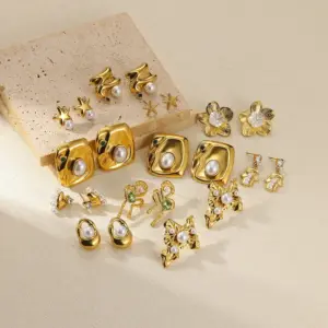 Wholesale PVD Coated Real Gold Plated Geometric Starfish Flower 304 Stainless Steel Modern Style Waterproof Non Tarnish Ear Studs