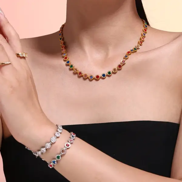 Wholesale 304 Stainless Steel Geometric PVD Coated Zircon Real Gold Plated Glam Luxurious Vacation Waterproof Non Tarnish Plating Inlay Jewelry Set