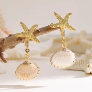 Wholesale 1 Piece Vacation Beach Starfish Shell 304 Stainless Steel Earrings