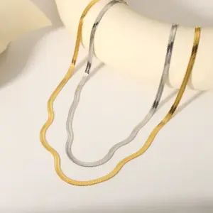 Wholesale 304 Stainless Steel Solid Color PVD Coated Real Gold Plated 18K Gold Hip-Hop Simple Style Waterproof Non Tarnish Snake Chain Lobster Trigger Clasp Closure Gold Silver Necklace